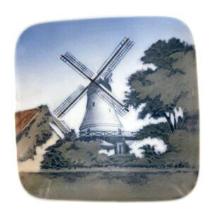 Royal Copenhagen Windmill 4" Square Trinket Tray #4414 Denmark Vejle Vejrmolle